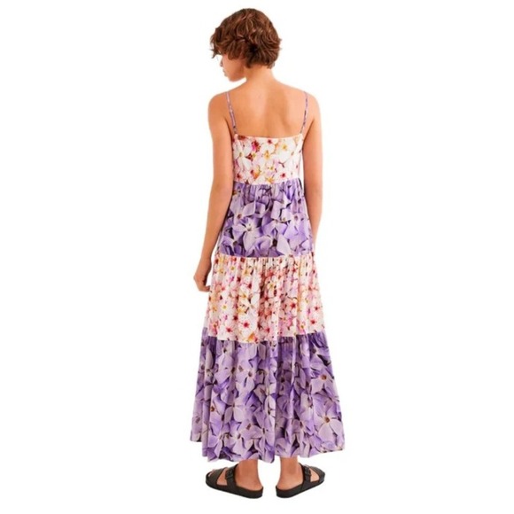 Desigual‎ Estrella Maxi Dress Tiered Patchwork Floral Boho Purple White XL - Picture 2 of 9